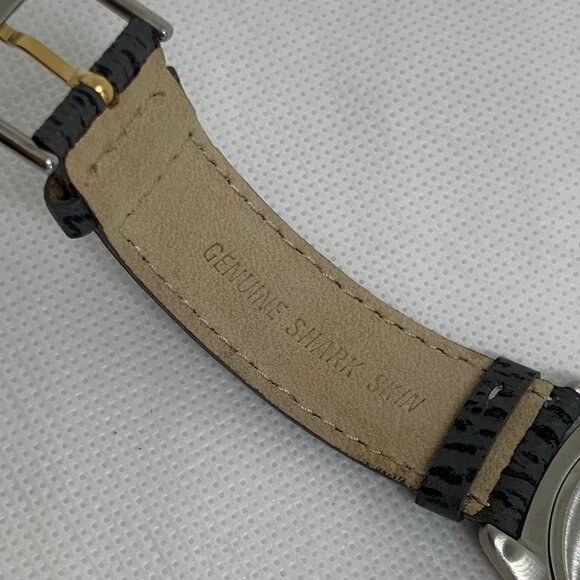 Titan men date silver gold tone wrist watch 36mm round shark leather running - Picture 7 of 8